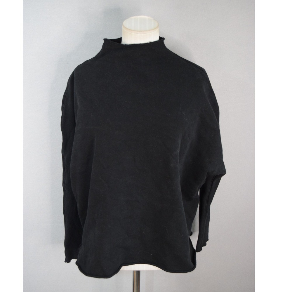 Frank & Eileen Effie Lab Sweatshirt Small Black Mock Neck Raw Hem Cotton